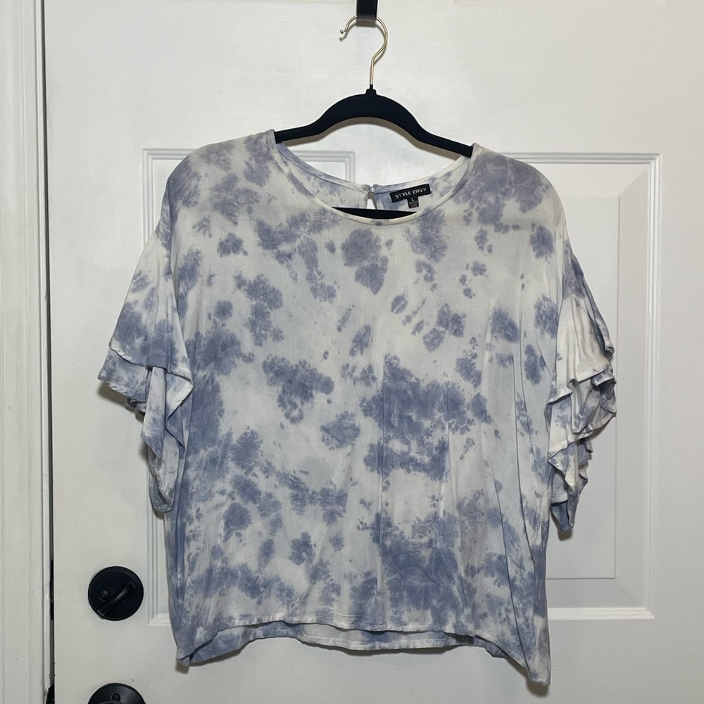Style Envy Blue Tie-Dye Short Sleeve Top